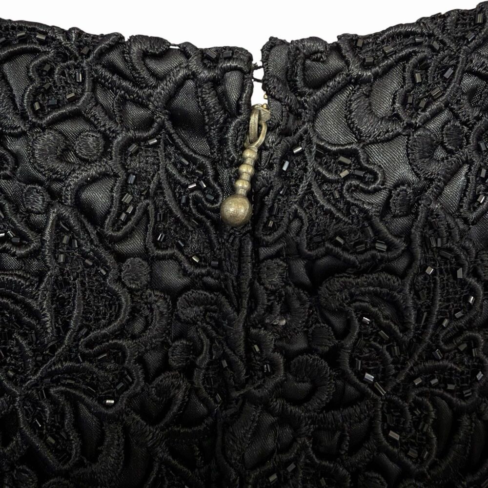 VTG Whimsigoth Carmen Marc Valvo Beaded Black Lace Halter Evening Top Blouse 8 - Picture 8 of 10